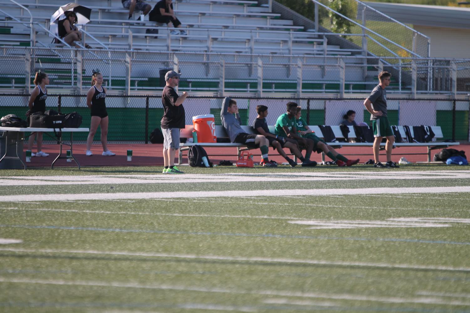 Mr. Jason Sellers coaches for Lafayette against Mr. Marcus Christian and the Pattonville varsity soccer team. The Lancers won the game on Sept. 18, 1-0.