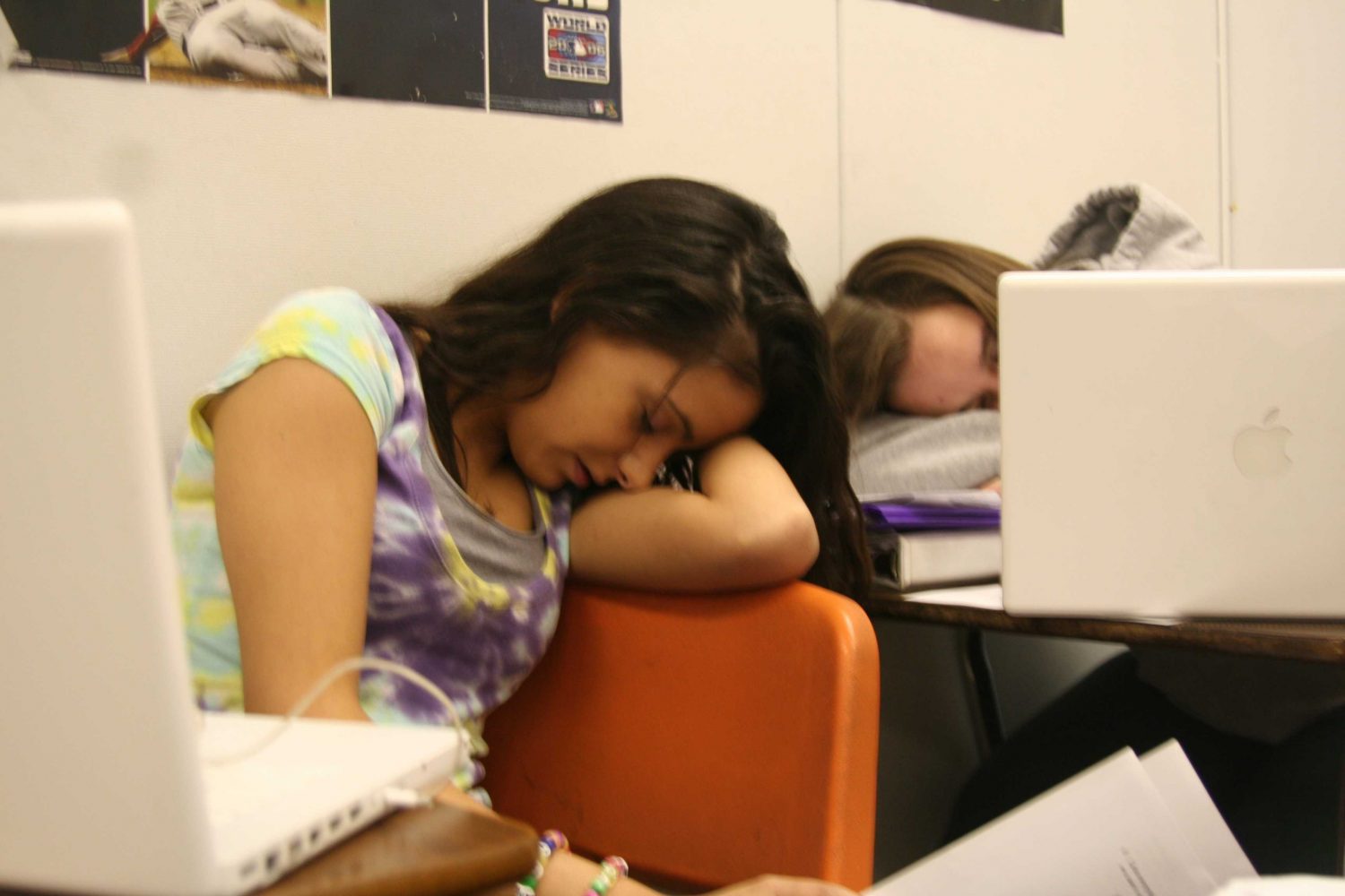 Senior Stephanie Dixon sleeps in one of her classes during free time.