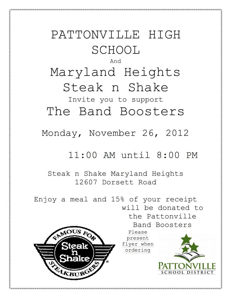 Eat at Steak n Shake and support the high school band 