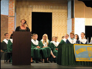 Science teacher Ms. Erin Mulanax, who is a Pattonville graduate and former NHS member, was the guest speaker at this year's induction ceremony.