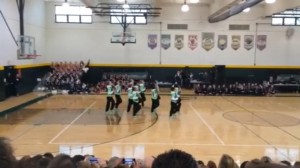 The Junior Varsity Drill Team dancing their hip hop routine.