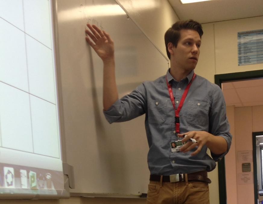 Mr. Ryan Heggemann teaching to his Algebra 2 class.