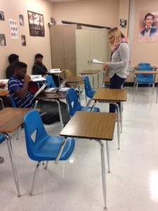 Haar teaches students in her new English class.