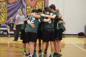 Varsity boys at the district tournament before a game. 