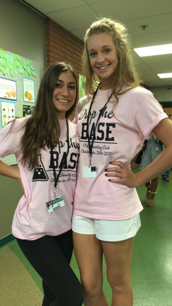 Students rep their titrated pink T-shirts for the new chemistry club