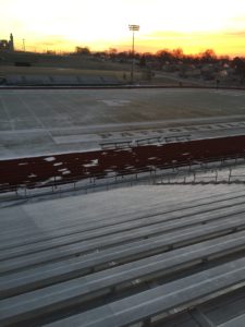 Snow sits on the Pattonville stadium (Photo by Tanner Harris)