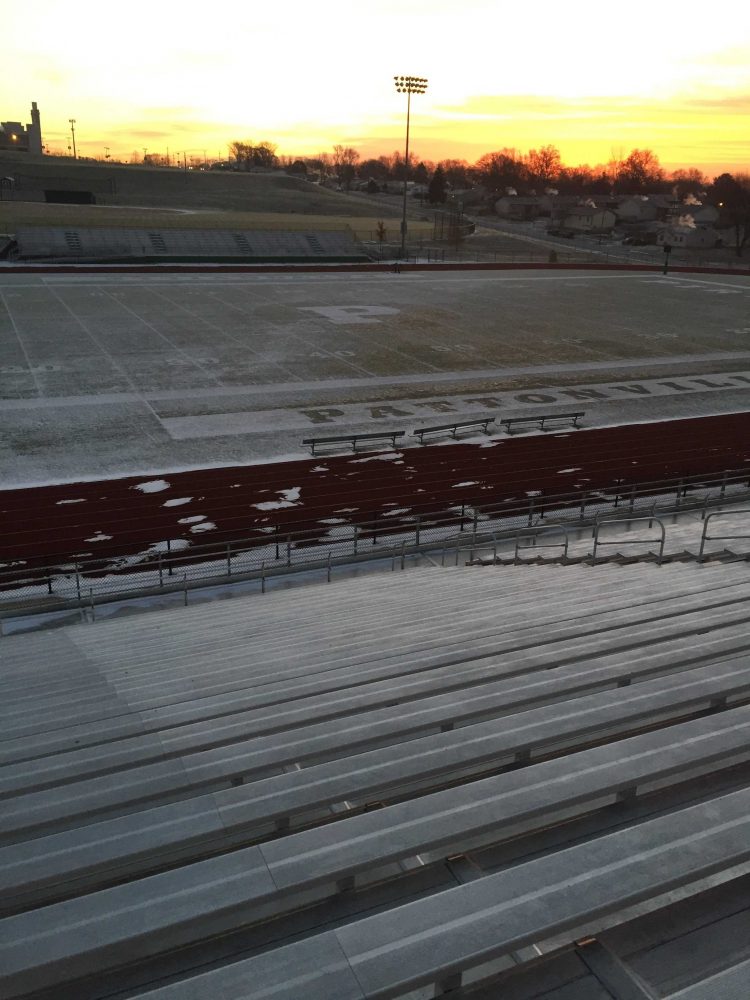 Snow sits on the Pattonville stadium (Photo by Tanner Harris)