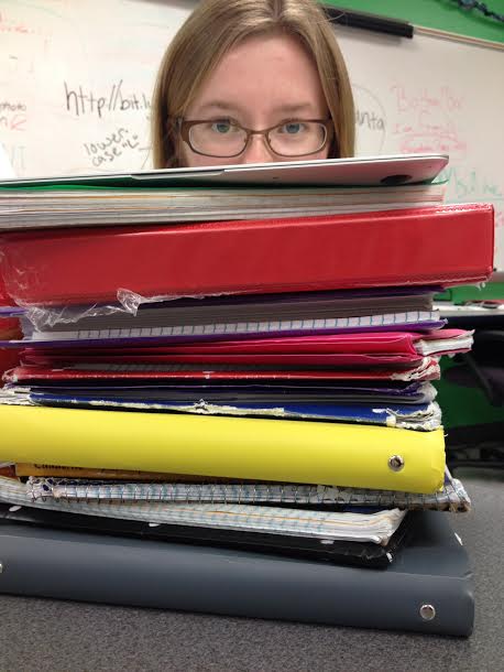Courtney Faasen shows her study material.