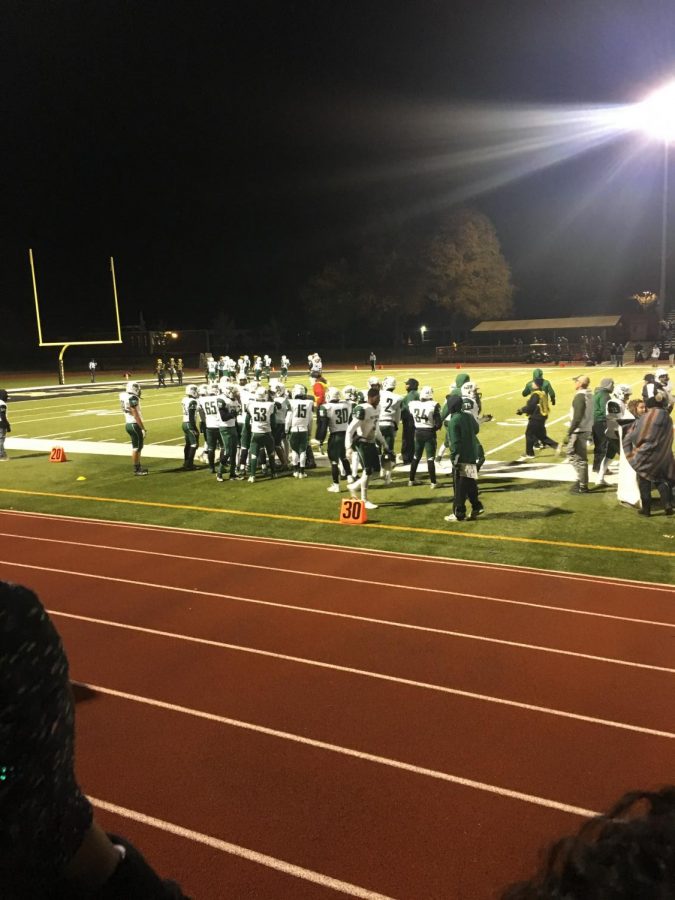 The Pirates stand in victory formation after beating Vianney in a close game. The sideline went crazy after Pattonville took a late lead against defending class 5 state champions.