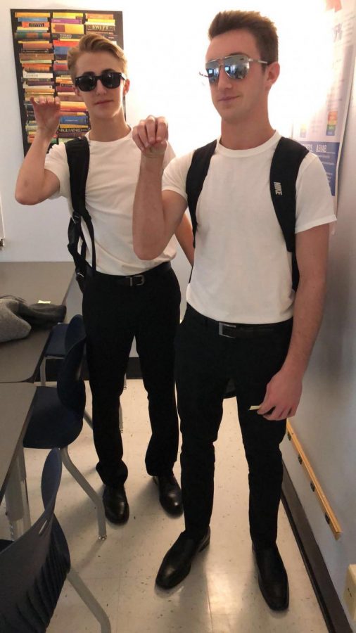 Nathan Mashburn and Will Basta dressed up as the salt guy for meme day.