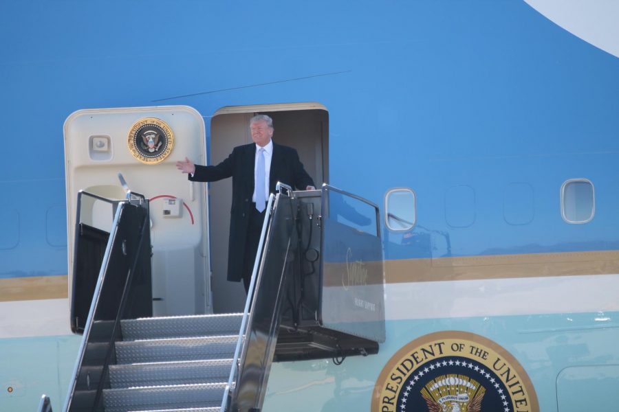 President Trump steps outside of Air Force One after landing in St. Louis.