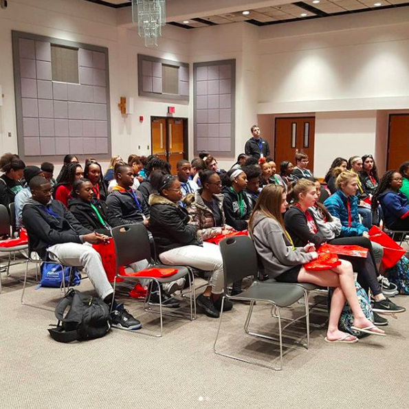 Students listen to a panel of presenters at UCM including a 2015 PHS alumnae.