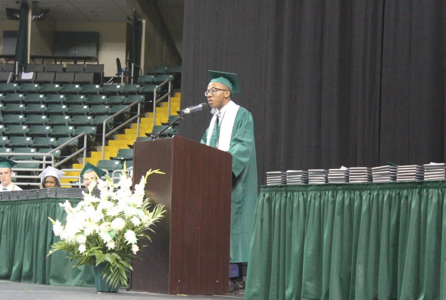 A student speaker presents their speech at the 2015 Pattonville graduation (file photo)