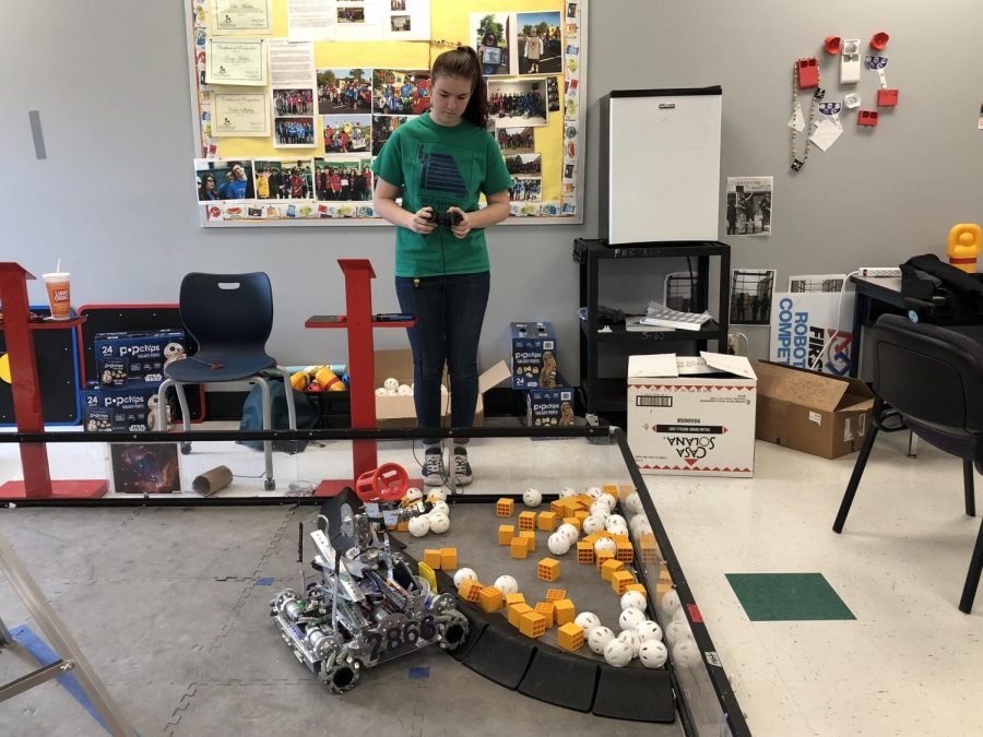 Team 2866 driver Erin McMahon practices her driving before the meet on Saturday, Jan. 26.