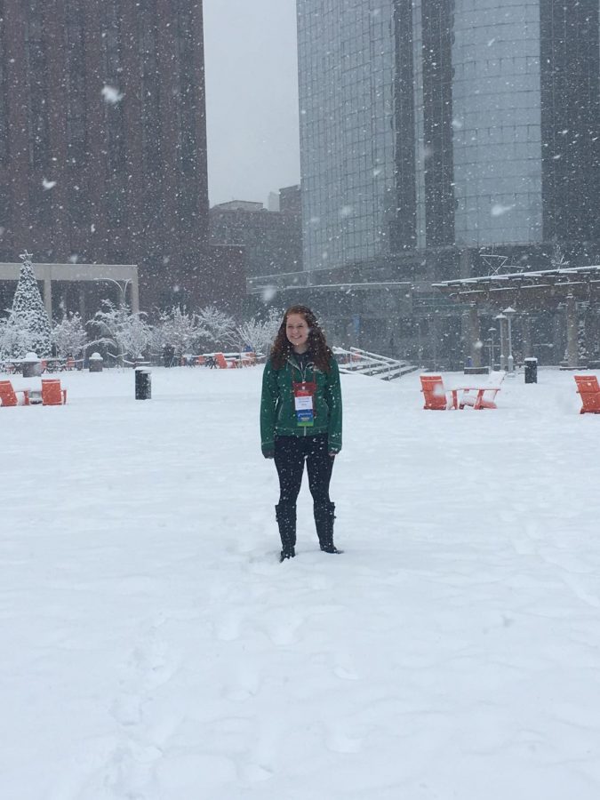Elise+Thompkins+stands+tall+in+downtown+Kansas+City+during+the+snowfall+at+thescon