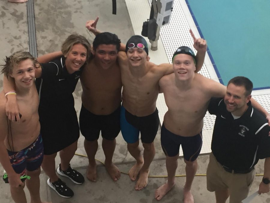 Pirate Swimmers and coaches after breaking the 1983 record for the 200 Medley Relay.