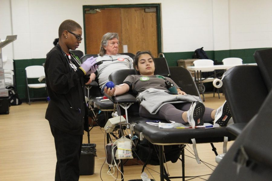 Erica Goryl prepares to donate blood.  Key Club sponsored the spring event in conjunction with the American Red Cross.
