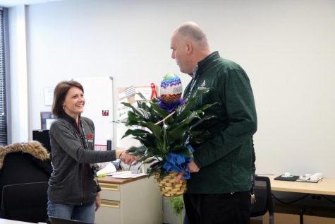 Dr. Dobrinic congratulates Ms. Hasheider on winning PHS Teacher of the Year. Hasheider went on to be a finalist for the district award.
