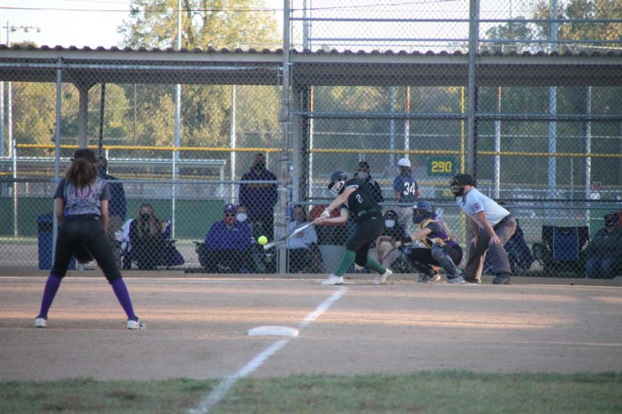 Maddie Bailey batting in the final inning against Affton High School on Monday, October 5. Pattonville ended up winning the game with a score of 19-10.