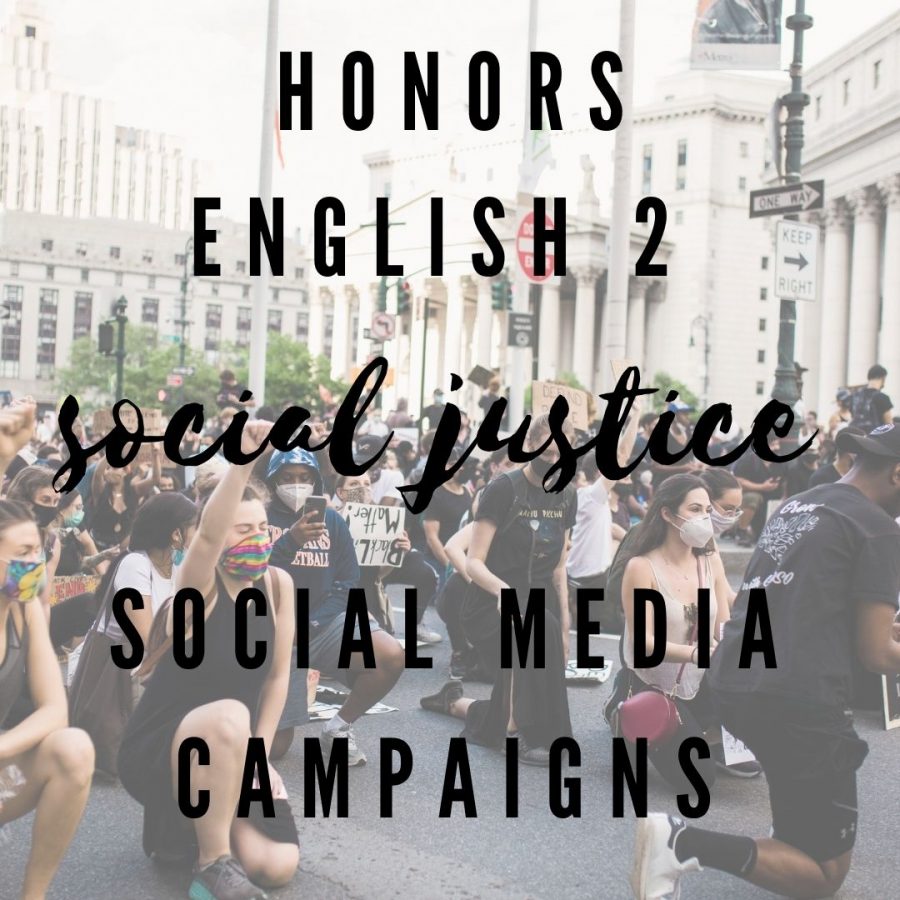 The social media campaign project in Honors English 2 features students perspectives on social issues. Ms. Moritz and Ms. Funderburk had their students create social media posts that were visually interesting and presented the messaging in an informative and design-friendly way.