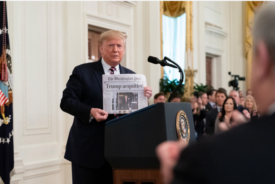 Former President Donald Trump celebrating his second impeachment being acquitted. 