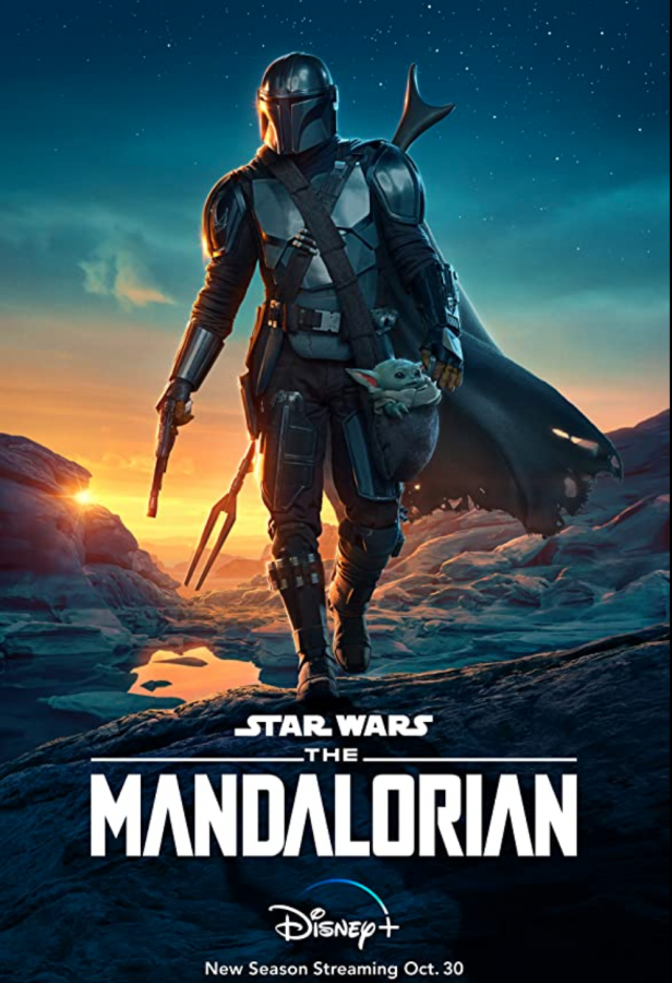 The+Mandalorian+TV+poster+featuring+the+main+character+of+the+show+which+got+a+93%25+on+Rotten+Tomatoes+after+the+drop+of+season+2.+