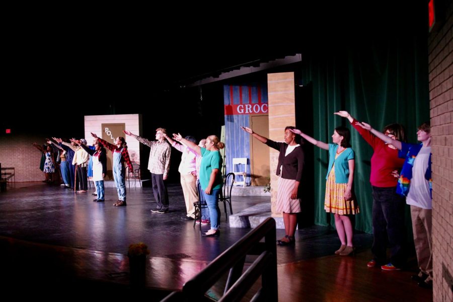 The cast of One Stoplight Town taking their final bow after a performance. The company performed October 14-16.