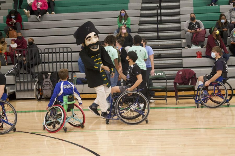 Pattonvilles mascot is Pirate Pete. He showed some school spirit by giving out high fives.                                                 