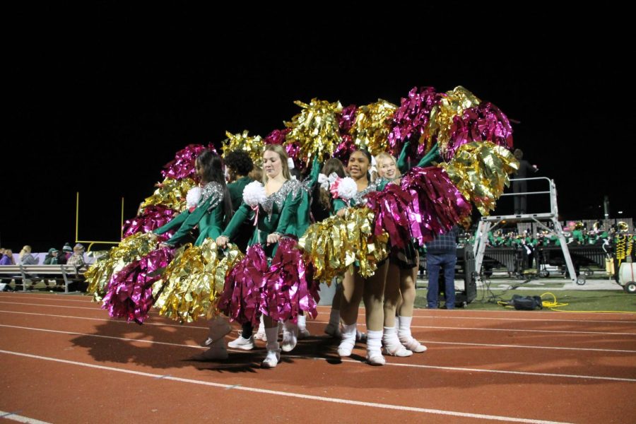 Varsity drill team performing during the homecoming game in October 2022.
