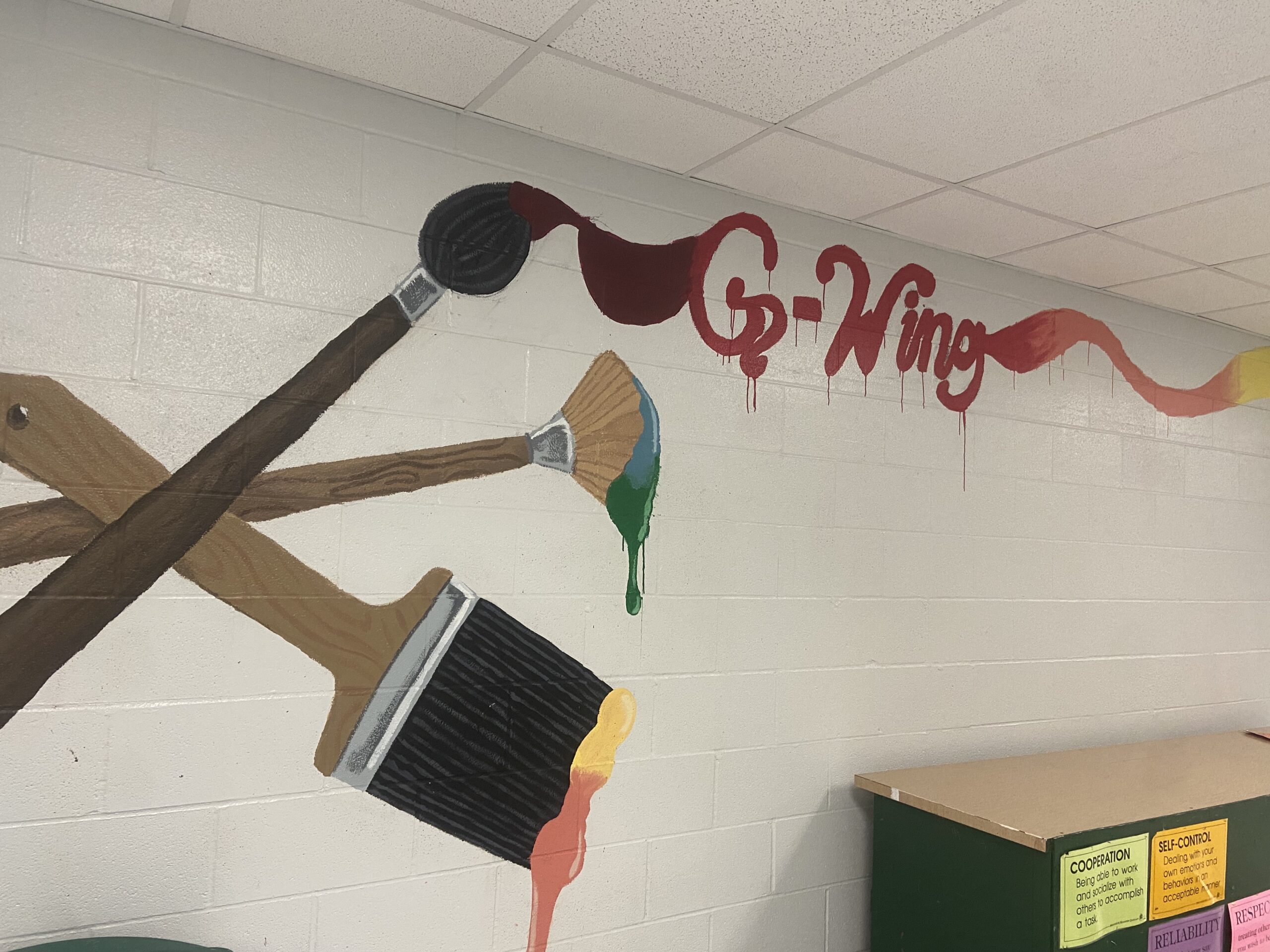 Student art portrayed in schools helps students get recognized by their peers and other administration. This recognition encourages students to express themselves freely in school.